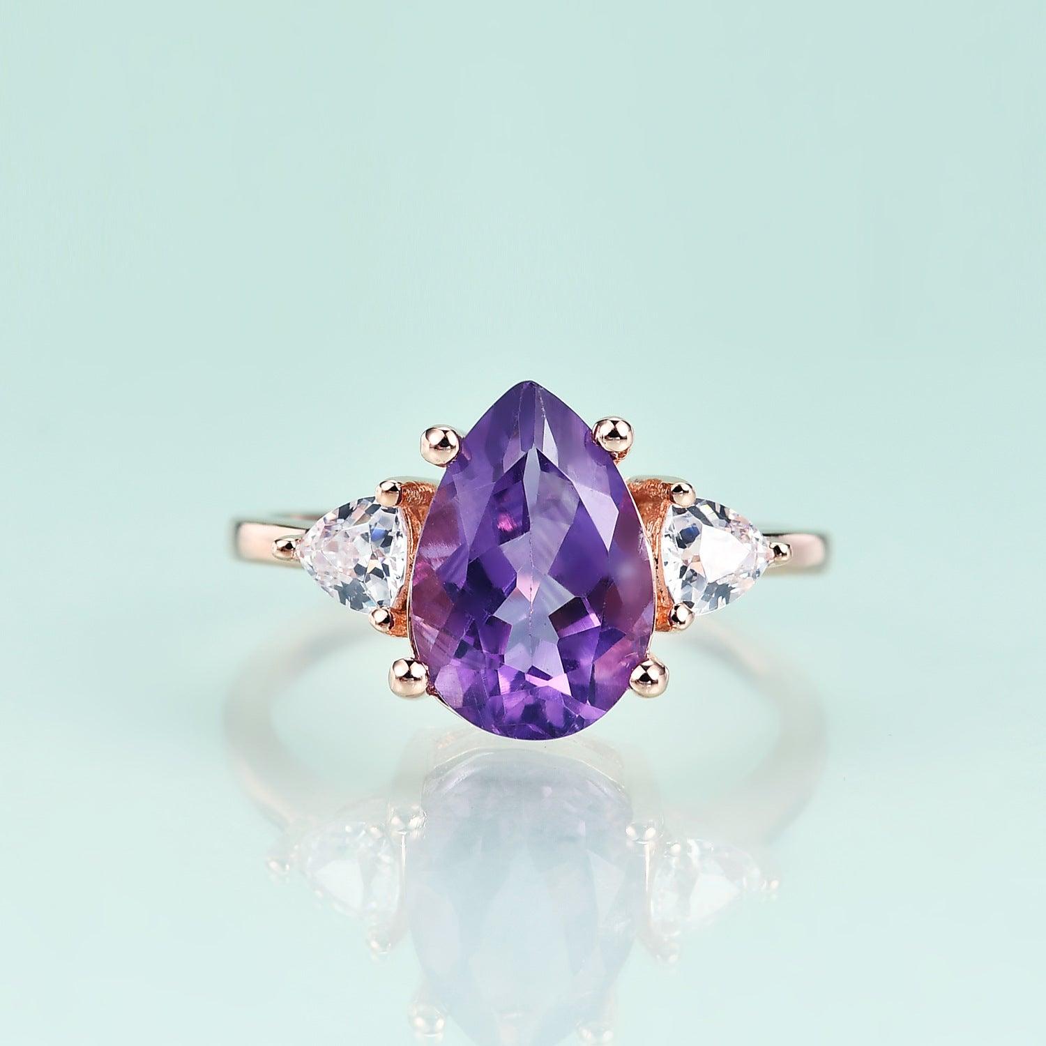 Italian Design Drop S925 Sterling Silver Natural Amethyst Ring-BlingRunway