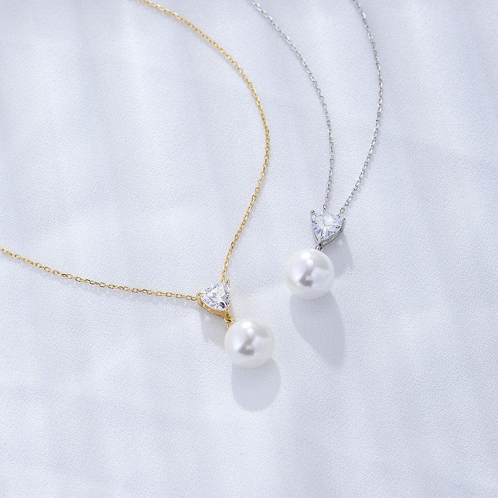 Heart Shape Zircon Pearl S925 Sterling Silver Necklace