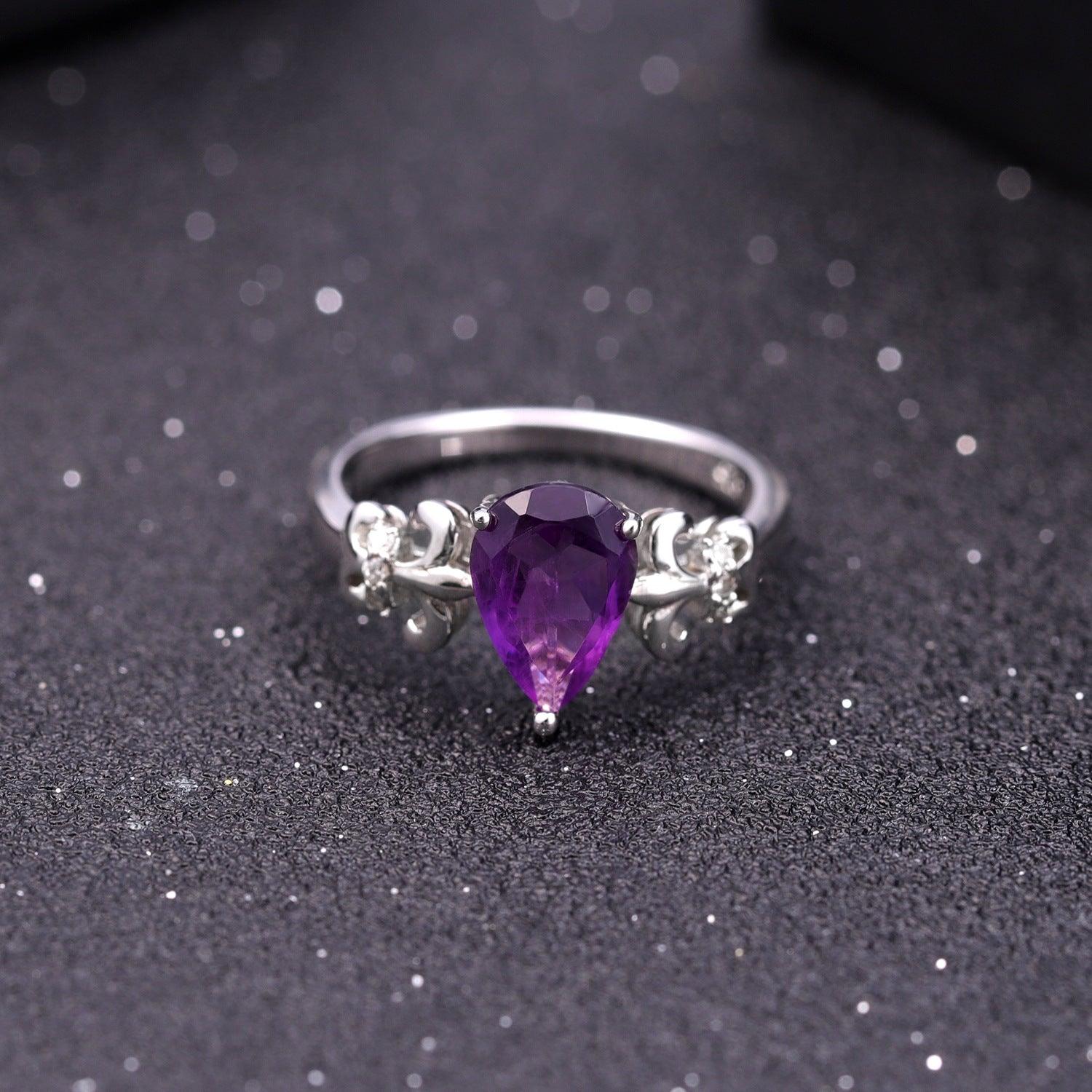 Classic Iris S925 Sterling Silver Inlaid Amethyst Ring-BlingRunway