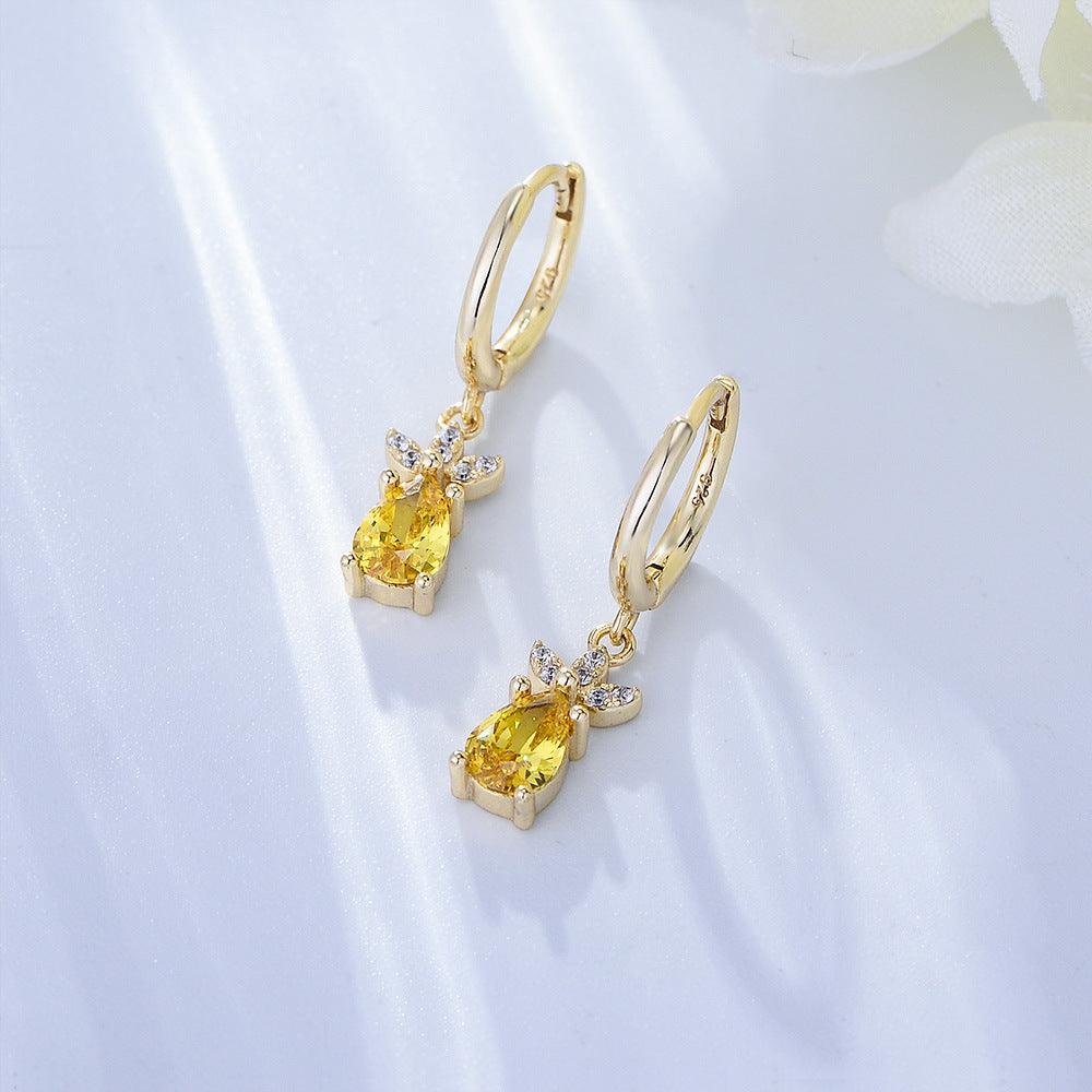 Lovely Pineapple Handmade Series S925 Sterling Silver Zircon Earrings