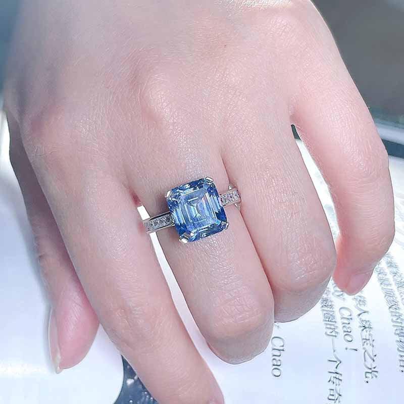 Luxury Inlaid Square Synthetic Gem S925 Sterling Silver Ring