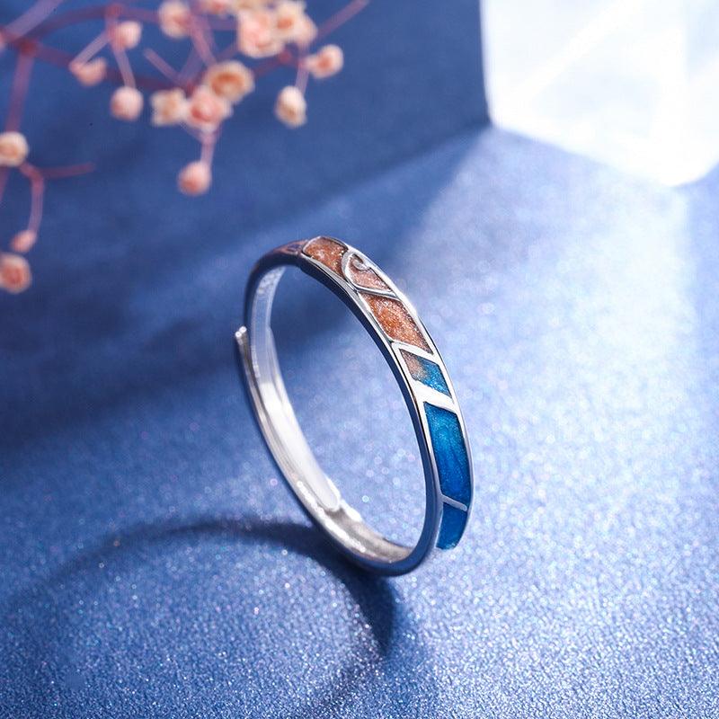 Affectionate Embrace Gradient Enamel Craft Handmade Series S925 Sterling Silver Couple Ring