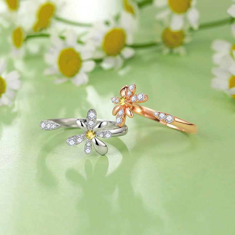 Small Daisy Design S925 Sterling Silver Couple Ring