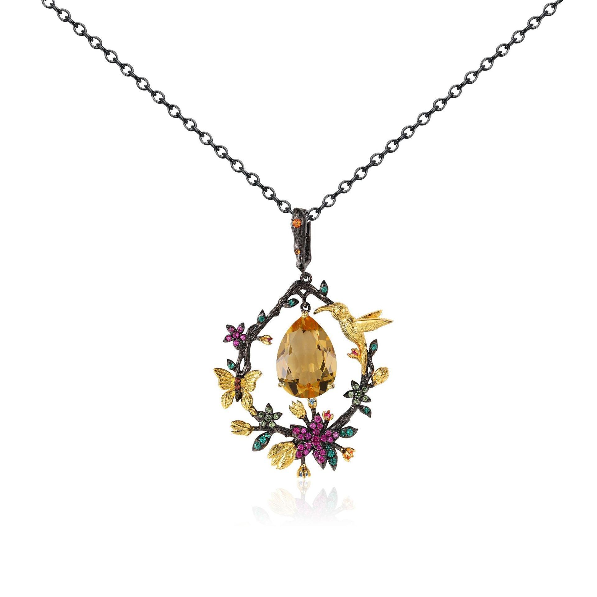 Flower Design S925 Silver Natural Gemstone Necklace