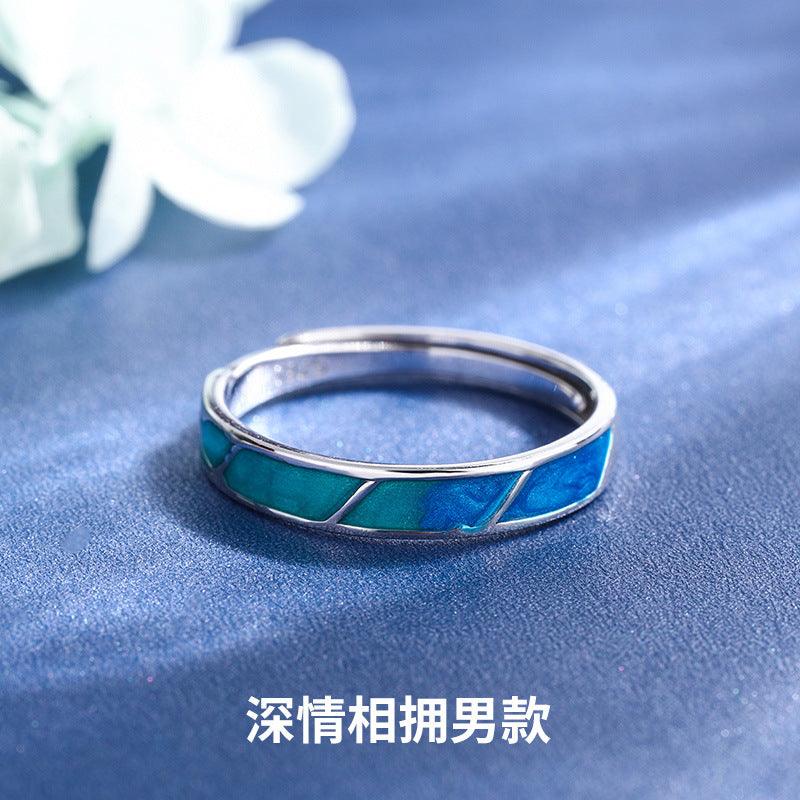 Affectionate Embrace Gradient Enamel Craft Handmade Series S925 Sterling Silver Couple Ring