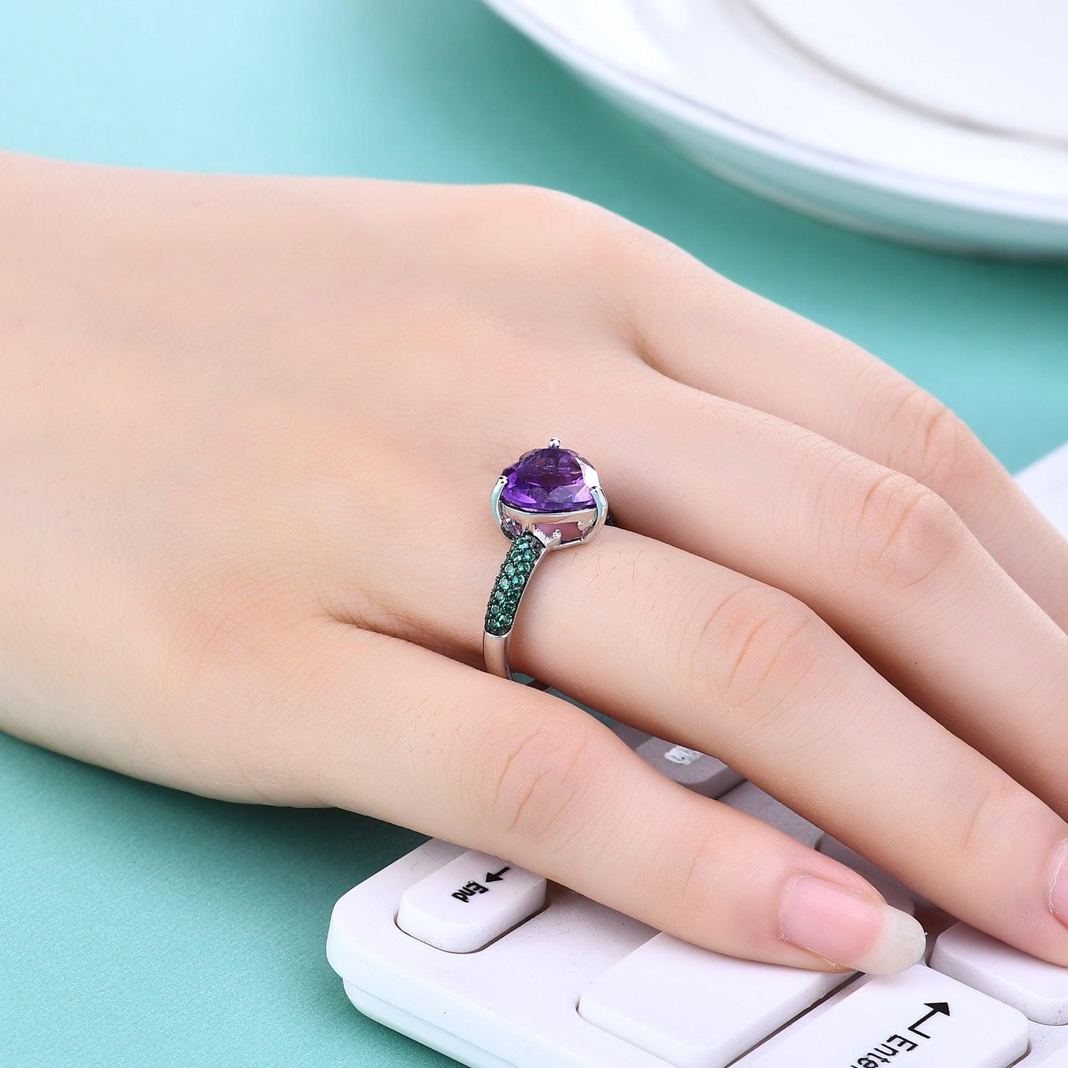 Natural gemstone heart shaped design S925 sterling silver ring-BlingRunway