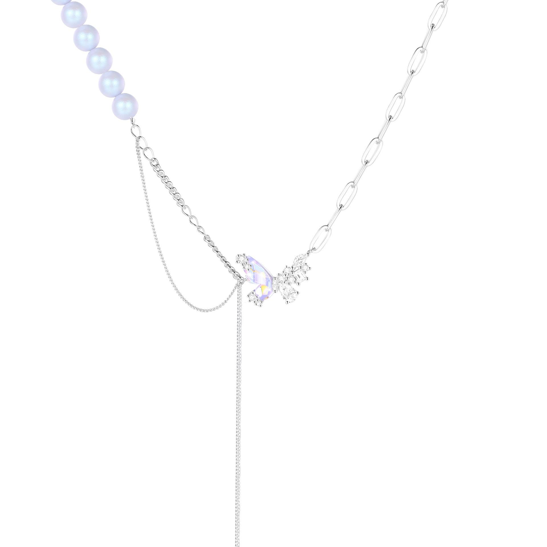 S925 Sterling Silver Pearl Stitching Aurora Butterfly Necklace Spice Girls Advanced Sense Clambone Chain-BlingRunway