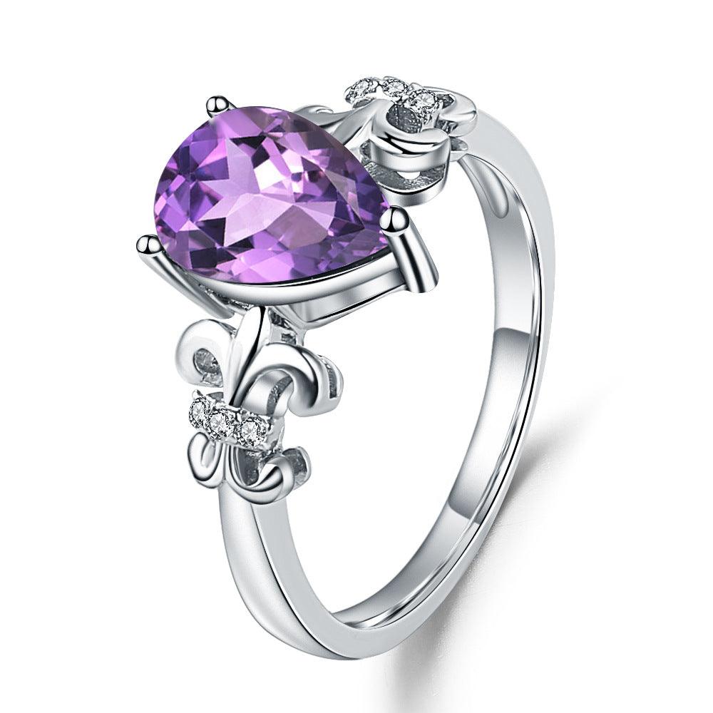 Classic Iris S925 Sterling Silver Inlaid Amethyst Ring-BlingRunway