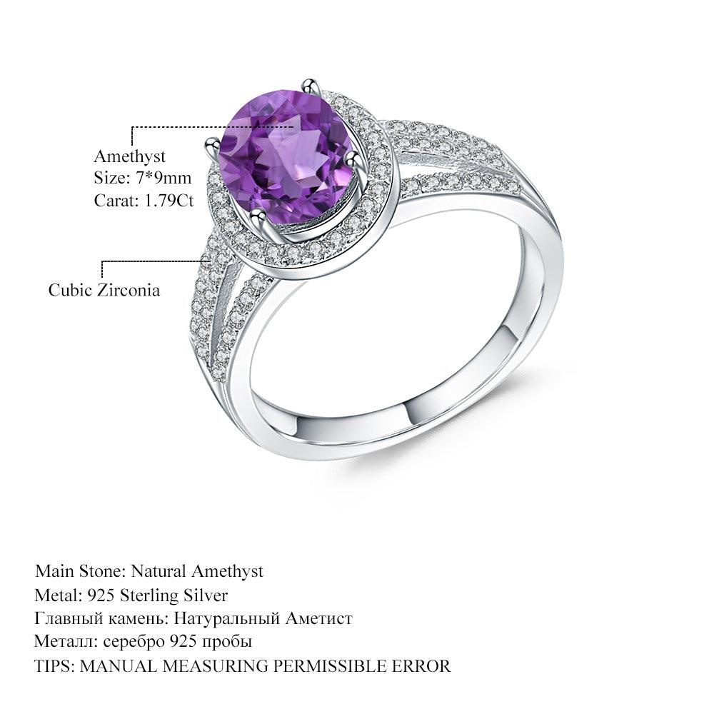 Full Set Classic S925 Silver Natural Amethyst Ring-BlingRunway