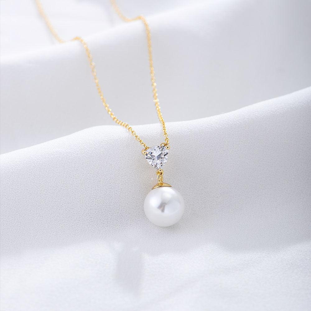 Heart Shape Zircon Pearl S925 Sterling Silver Necklace