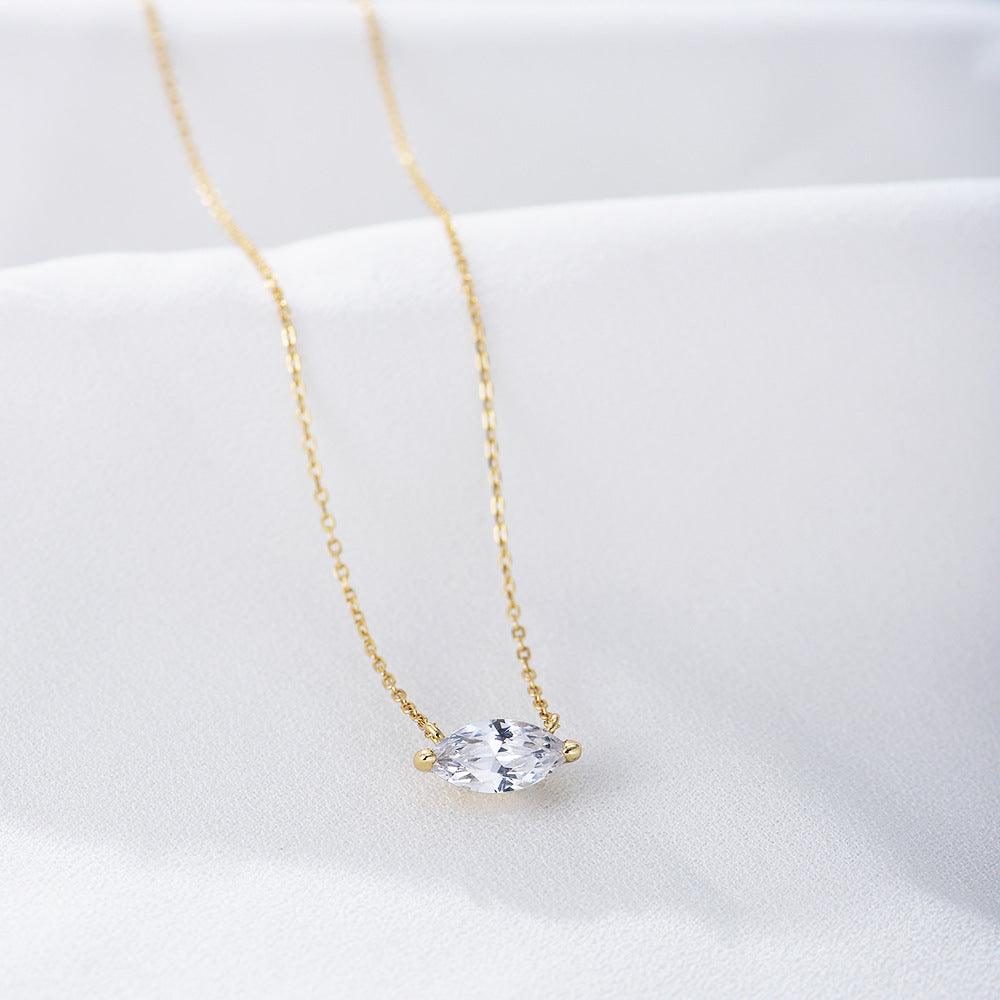 Classic sparkling olive-shaped zircon handmade series S925 sterling silver necklace