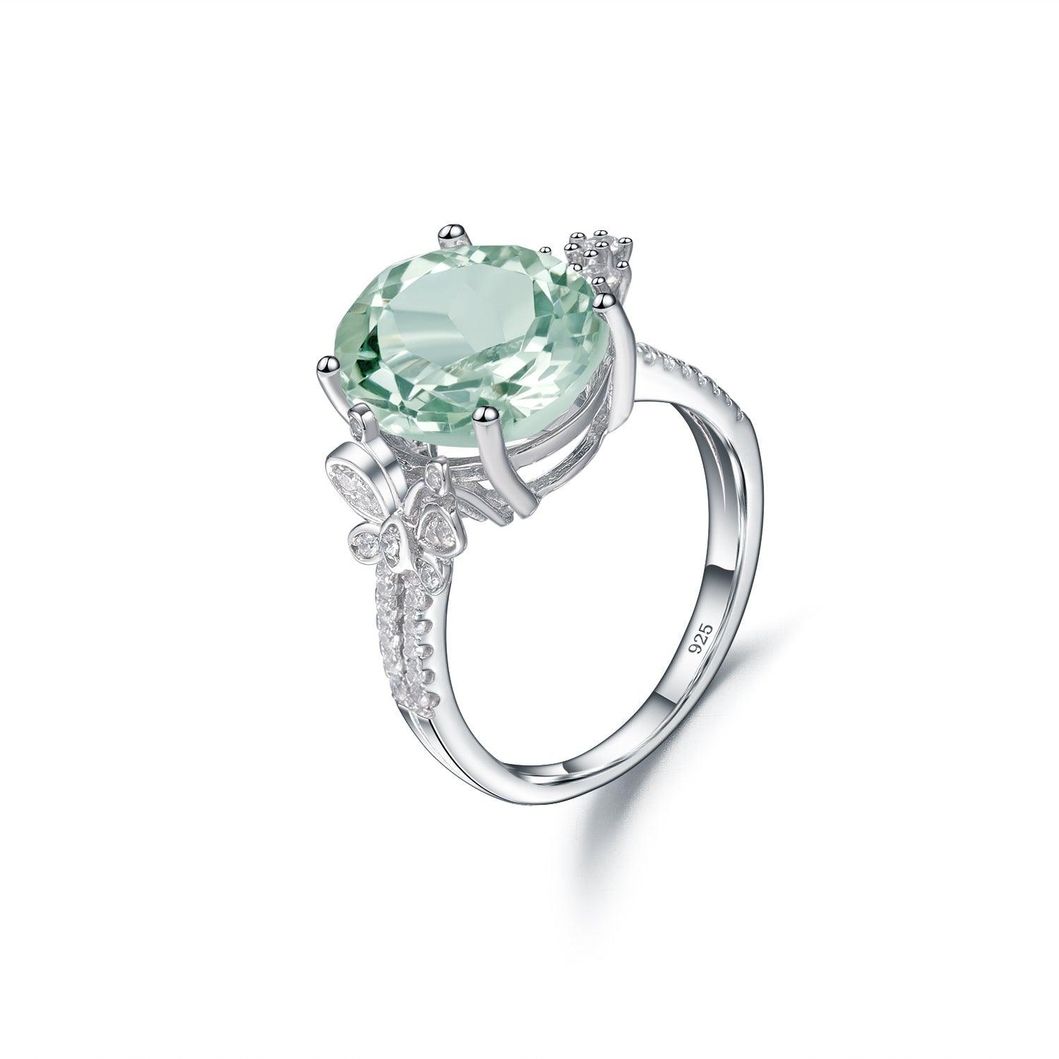 Micro-set Design S925 Silver Natural Green Amethyst Ring-BlingRunway