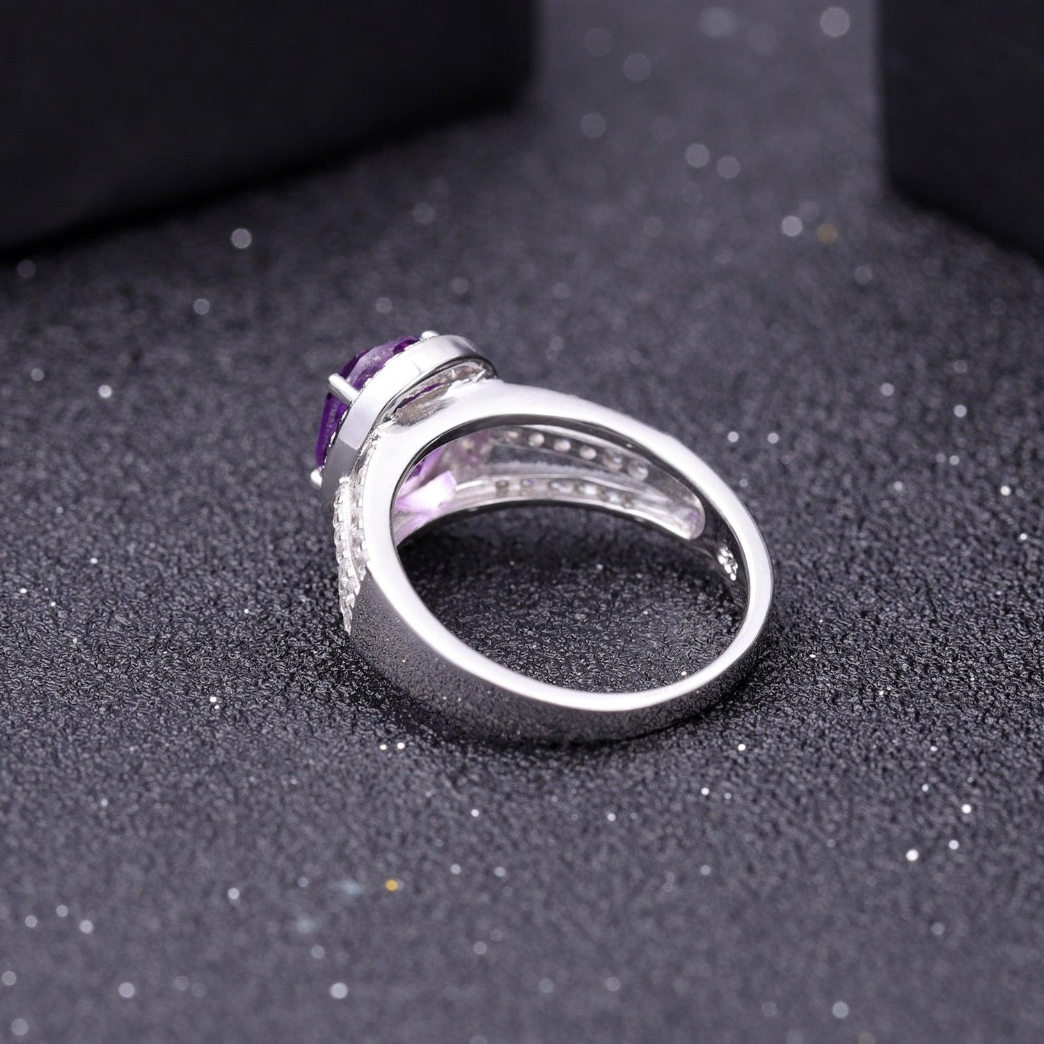 Full Set Classic S925 Silver Natural Amethyst Ring-BlingRunway