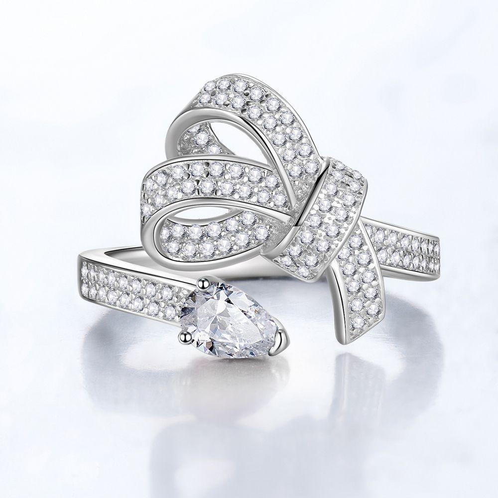 Luxury inlaid snake shaped bow design S925 sterling silver ring