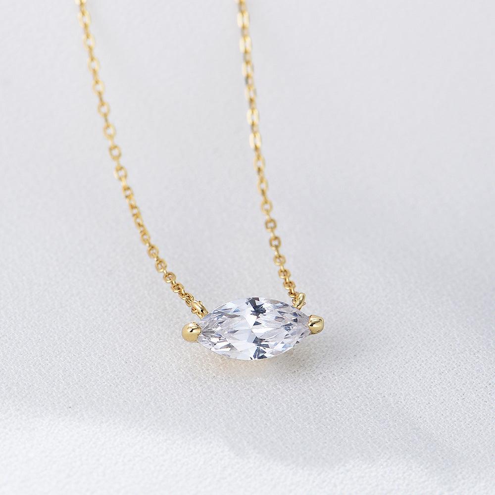 Classic sparkling olive-shaped zircon handmade series S925 sterling silver necklace