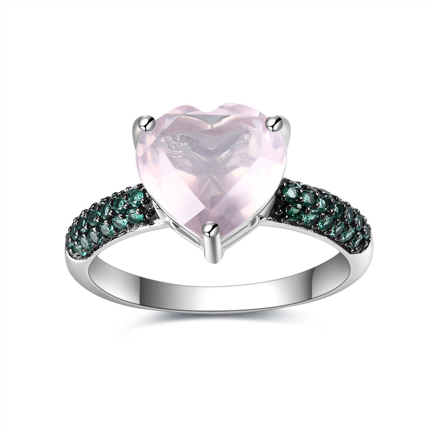 Natural gemstone heart shaped design S925 sterling silver ring-BlingRunway