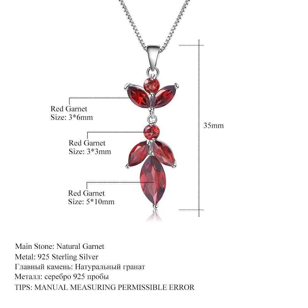 High-quality maple leaf design S925 sterling silver natural red garnet necklace