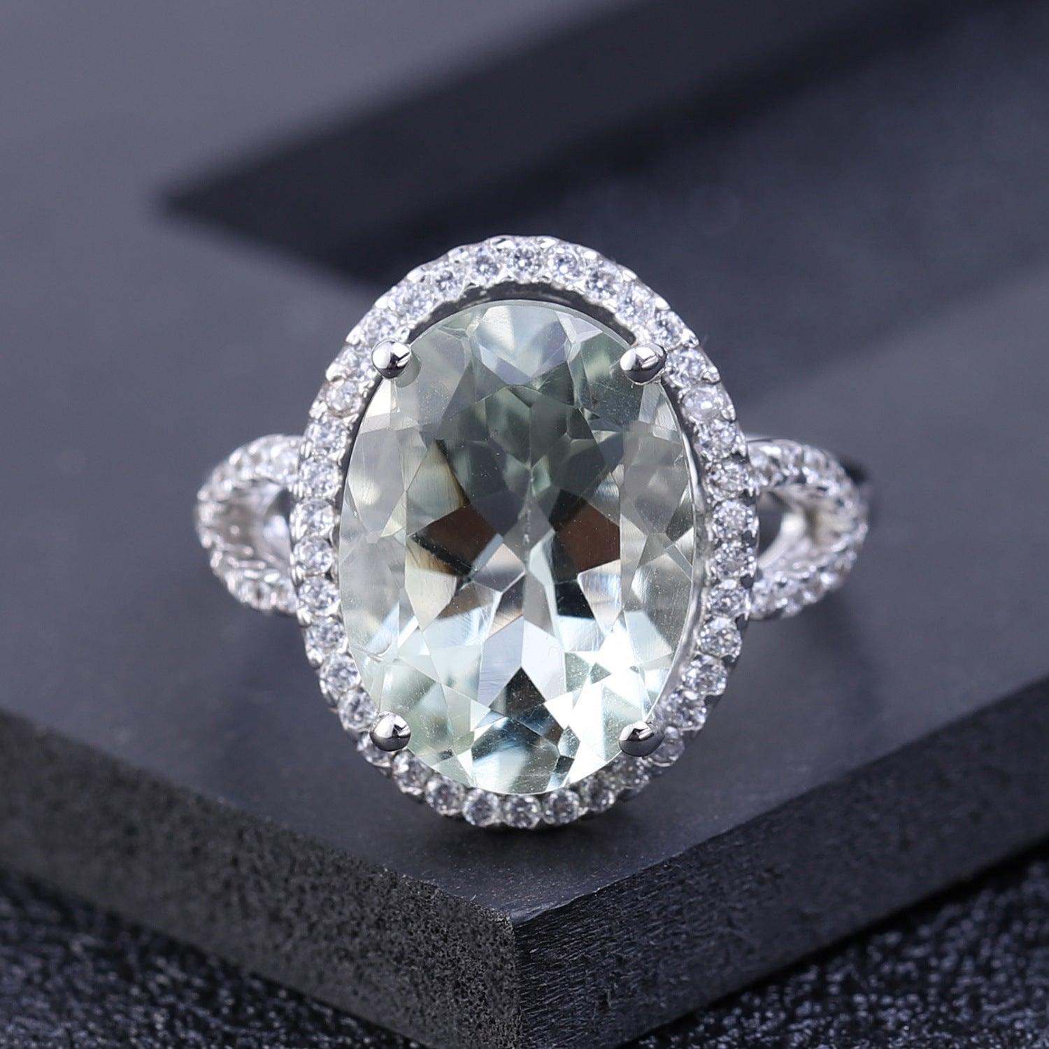 Micro-inlaid Classic Design S925 Sterling Silver Inlaid Natural Green Amethyst Ring-BlingRunway