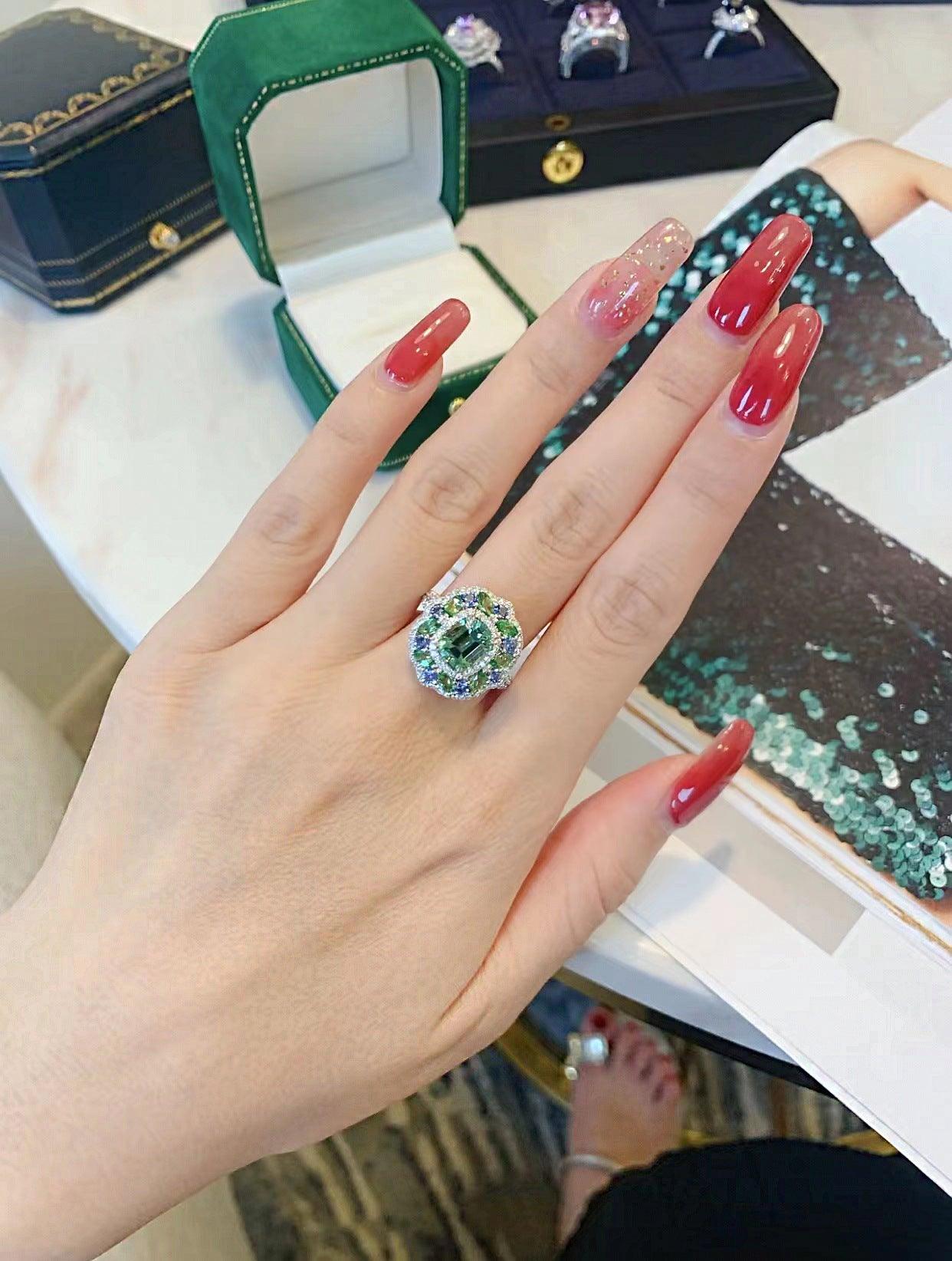 Luxury Inlaid Synthetic Square Emerald S925 Sterling Silver Ring-BlingRunway