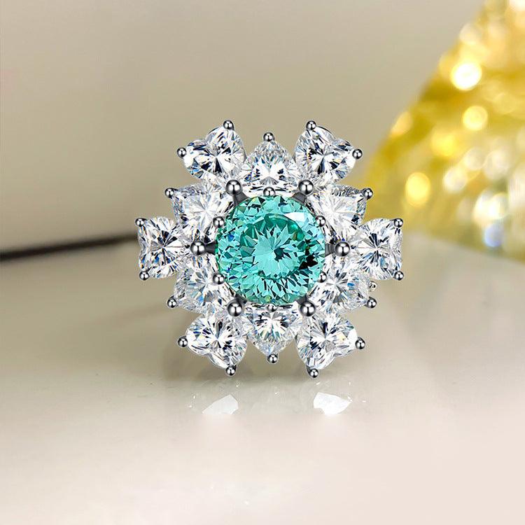 Luxury Fancy Design Synthetic Paraiba Women's S925 Silver Ring