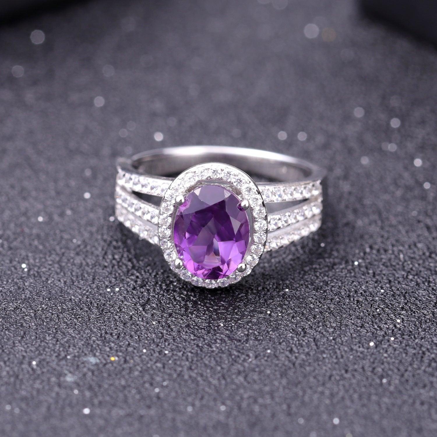 Full Set Classic S925 Silver Natural Amethyst Ring-BlingRunway