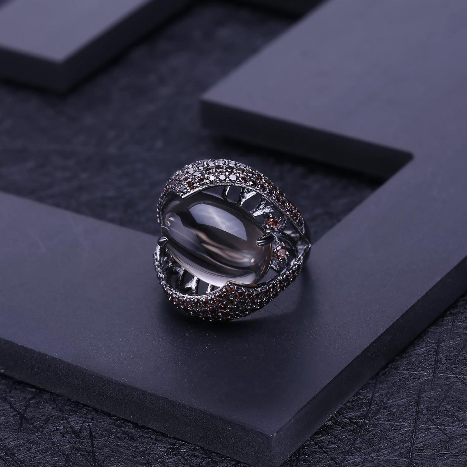 Luxury Inlaid Oval S925 Sterling Silver Ring-BlingRunway