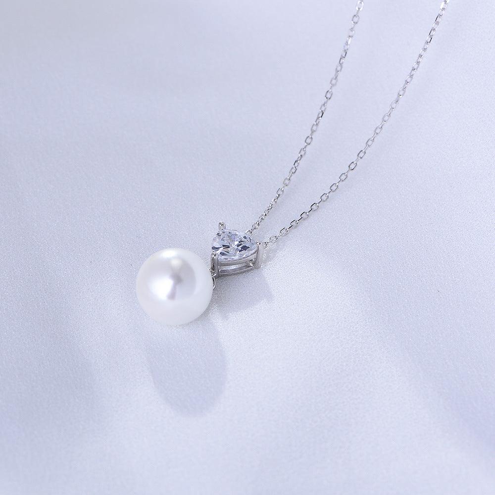 Heart Shape Zircon Pearl S925 Sterling Silver Necklace