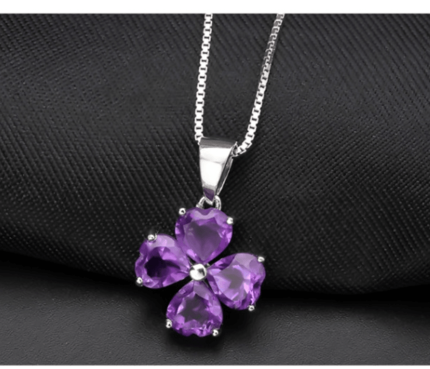 Four-leaf Clover Necklace S925 Sterling Silver Natural Amethyst Necklace Pendant