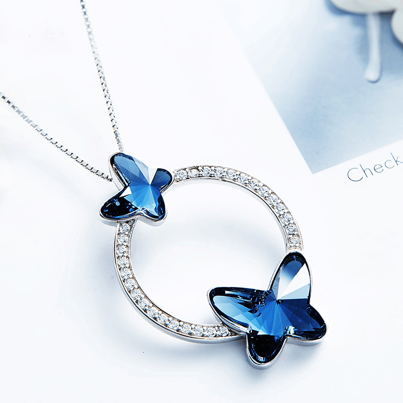 Sterling Silver Crystal Blue Butterfly Necklace