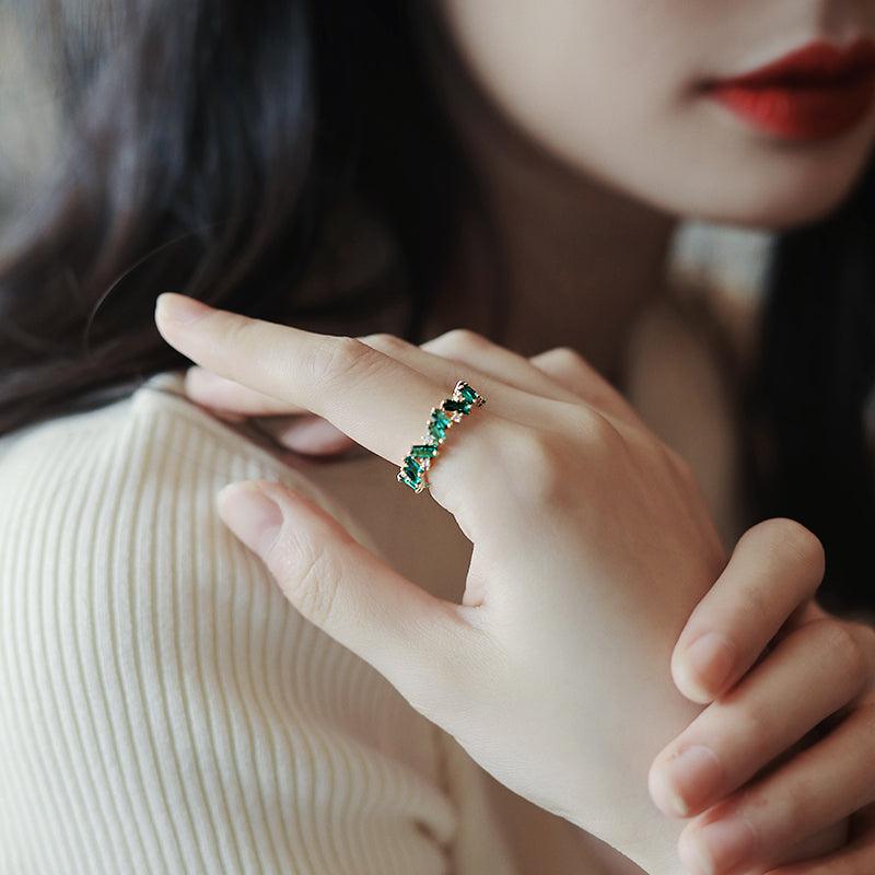 Bling Runway Emerald Ring Female Minority Design Japanese women's index