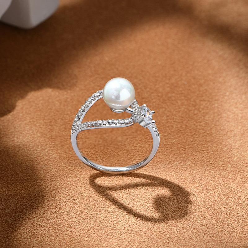 Inlaid pearl handmade series S925 silver ring-BlingRunway