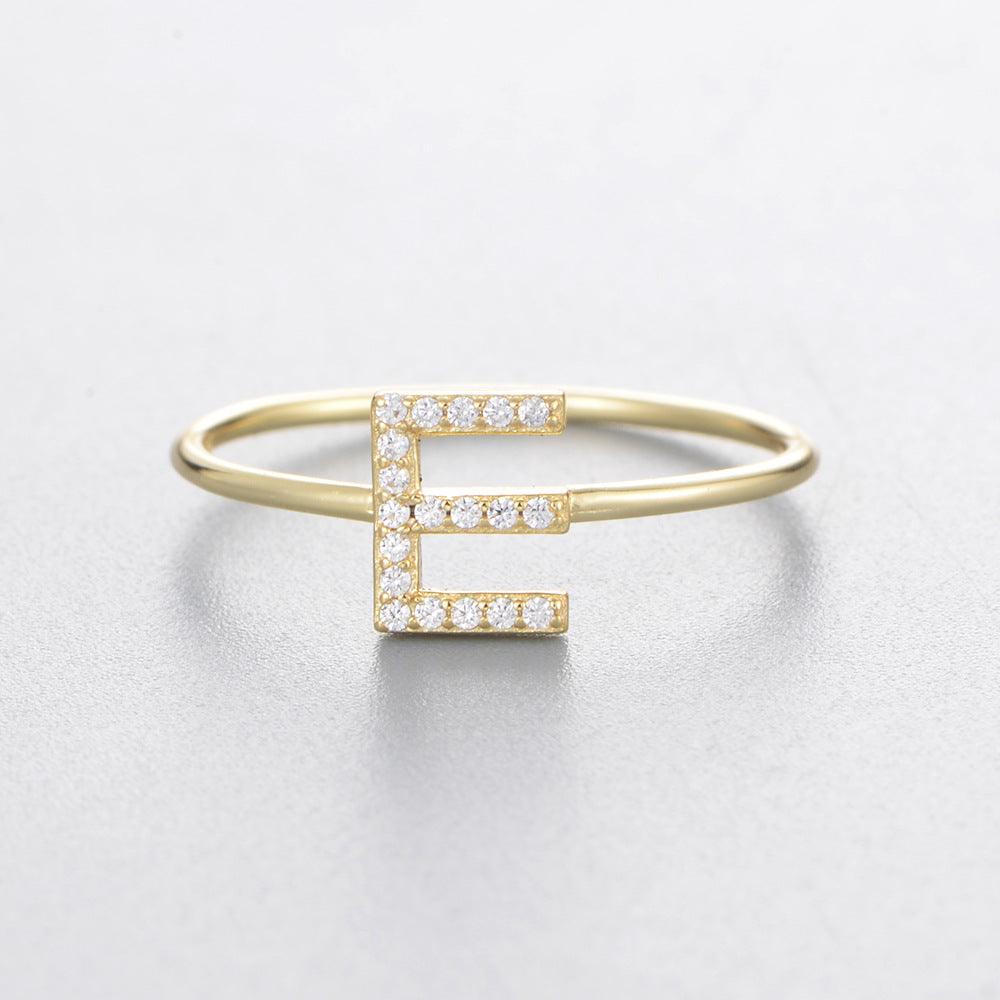 Simple 26 English Alphabet Zircon Sterling Silver Ring-BlingRunway