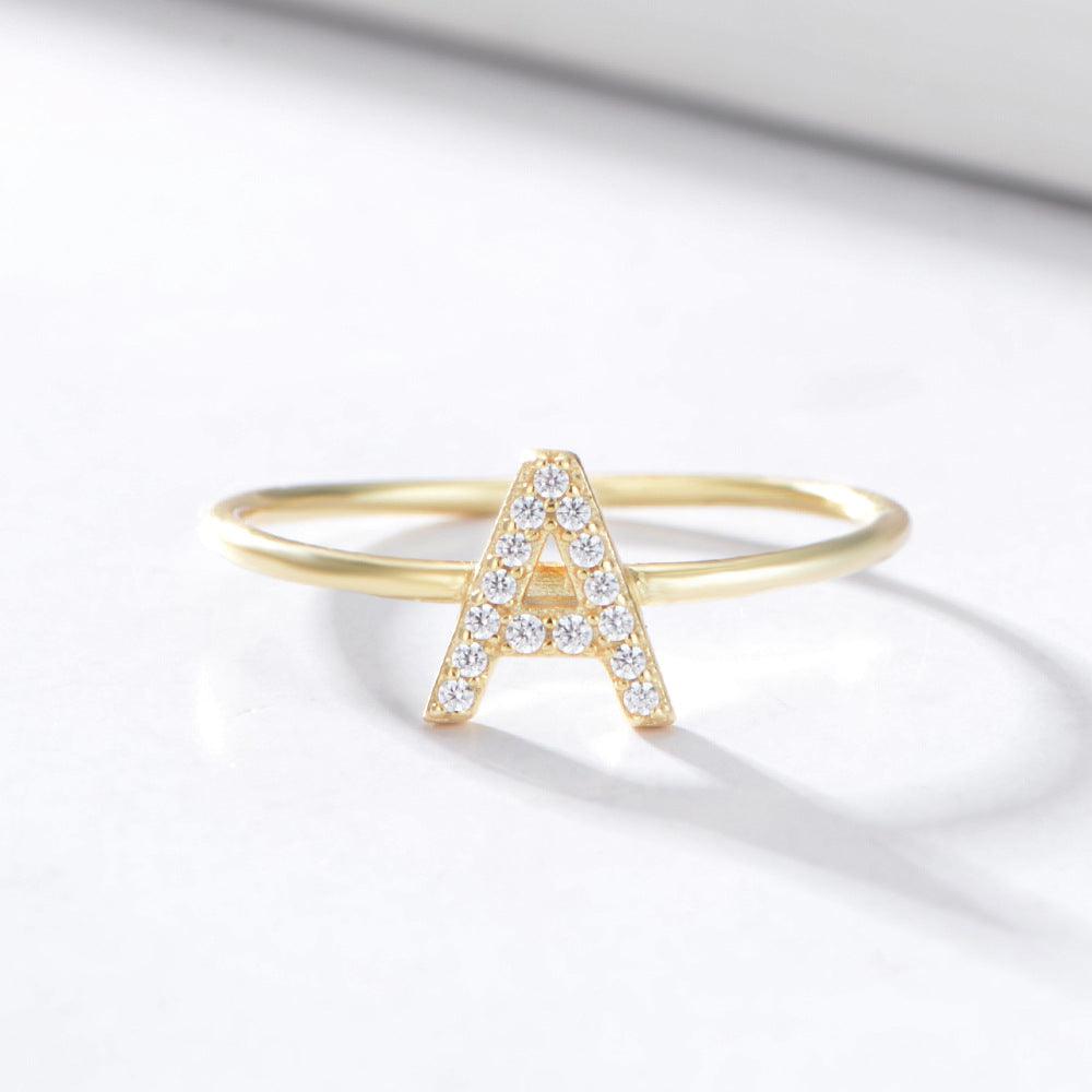 Simple 26 English Alphabet Zircon Sterling Silver Ring-BlingRunway