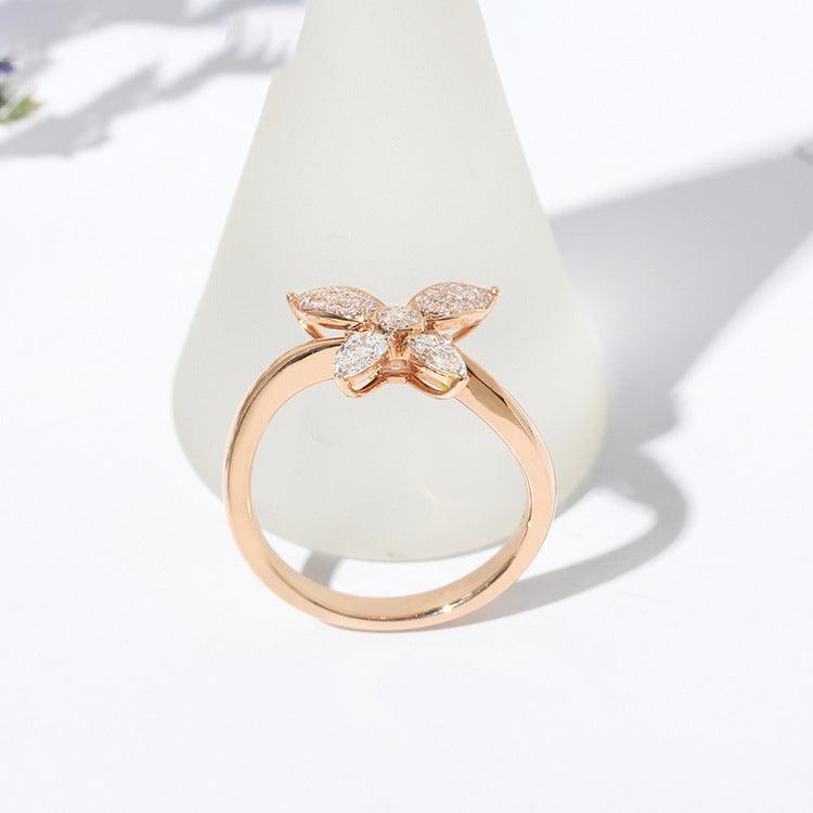 Butterfly Pear Shaped Zircon Handmade S925 Silver Ring-BlingRunway