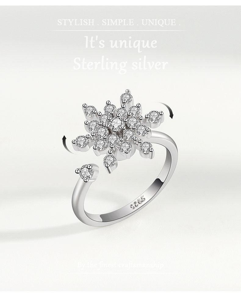 Tiktok Jewellery Classic Turnable Snowflake Handmade Silver Ring