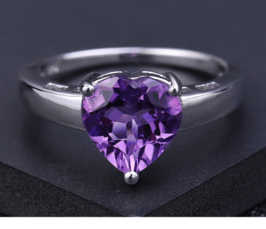 Heart Love S925 Silver Inlaid Natural Amethyst Treasure Ring-BlingRunway