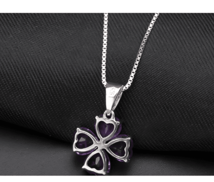 Four-leaf Clover Necklace S925 Sterling Silver Natural Amethyst Necklace Pendant