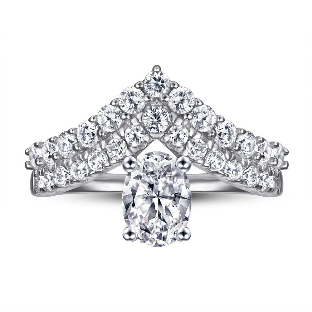 Bling Runway V-shaped double row crown drop zircon handmade  silver ring-BlingRunway