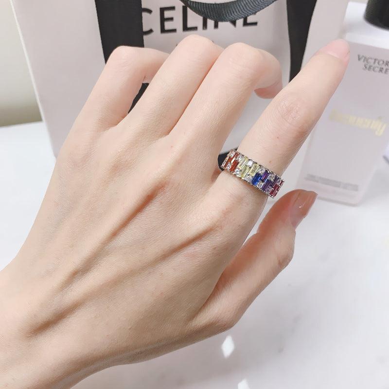 Ladder Colorblock S925 Silver Ring-BlingRunway