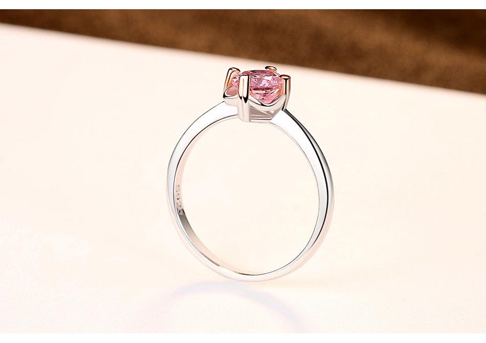 Rose Gold Paw Set Pink Zircon S925 Silver Women's Ring