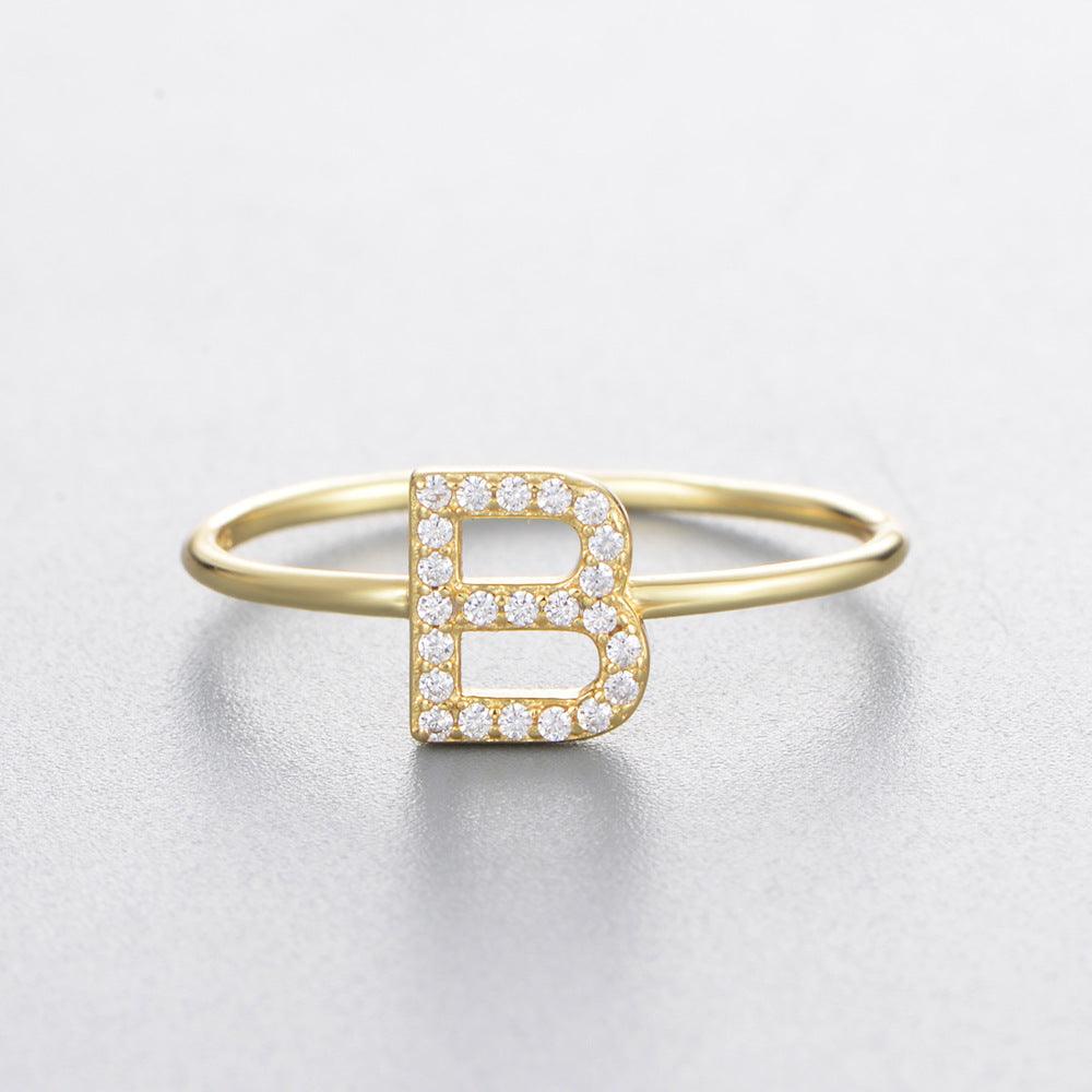 Simple 26 English Alphabet Zircon Sterling Silver Ring-BlingRunway