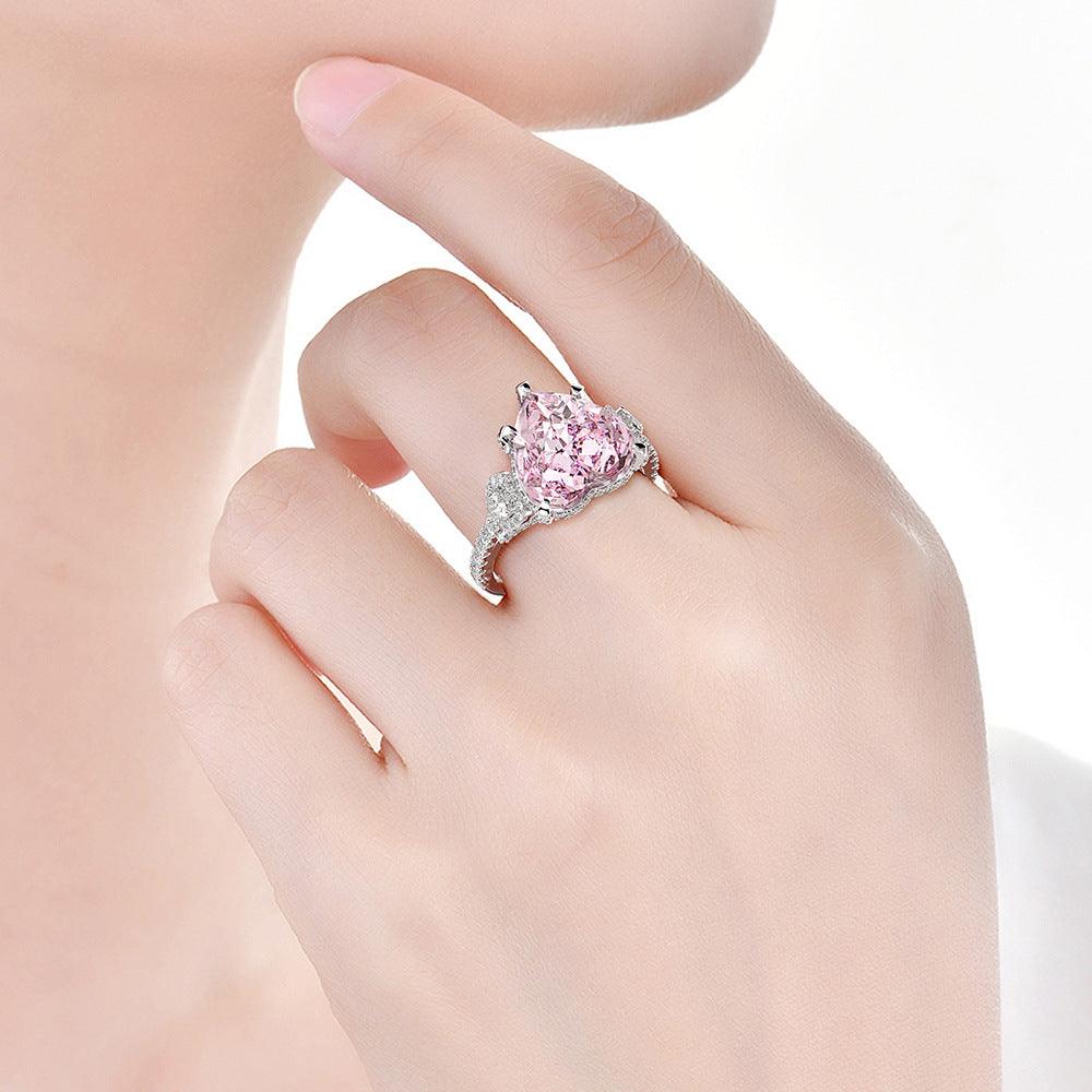 Pink Heart Zircon Handmade Silver Ring