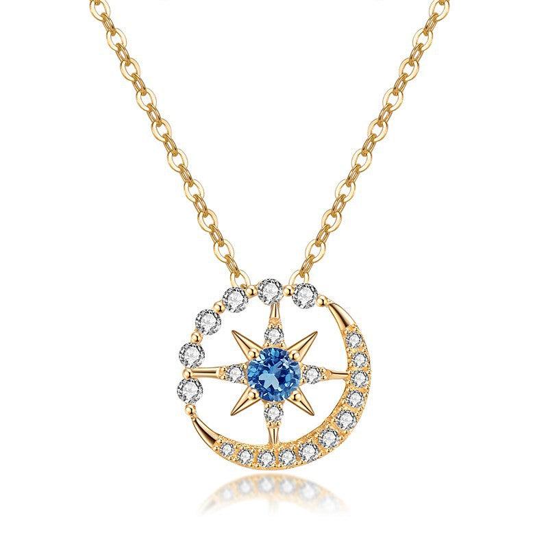 Star Moon S925 Sterling Silver 14K Gold Plated Necklace-BlingRunway