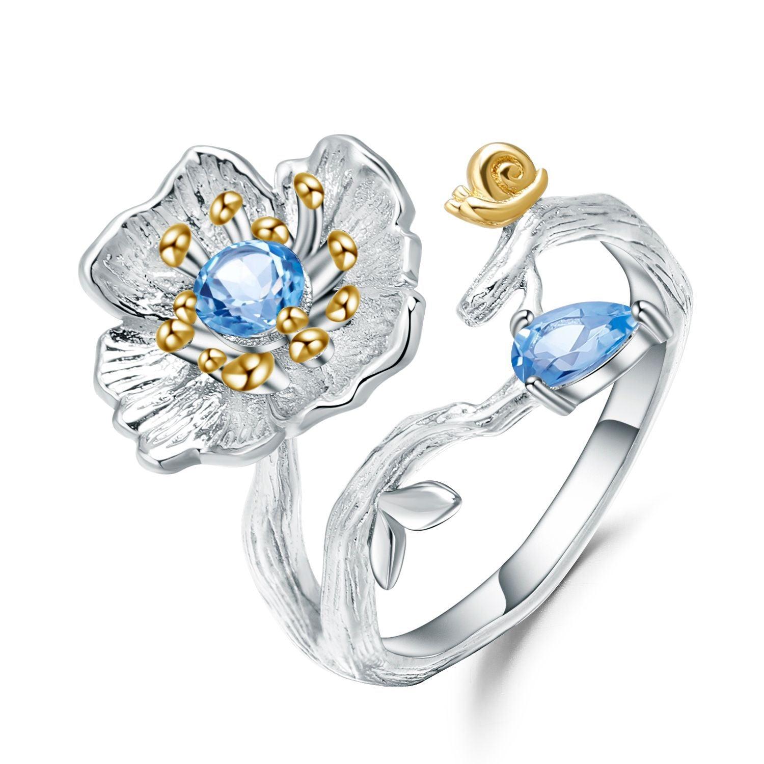 Natural wind floral design s925 silver natural topaz ring-BlingRunway