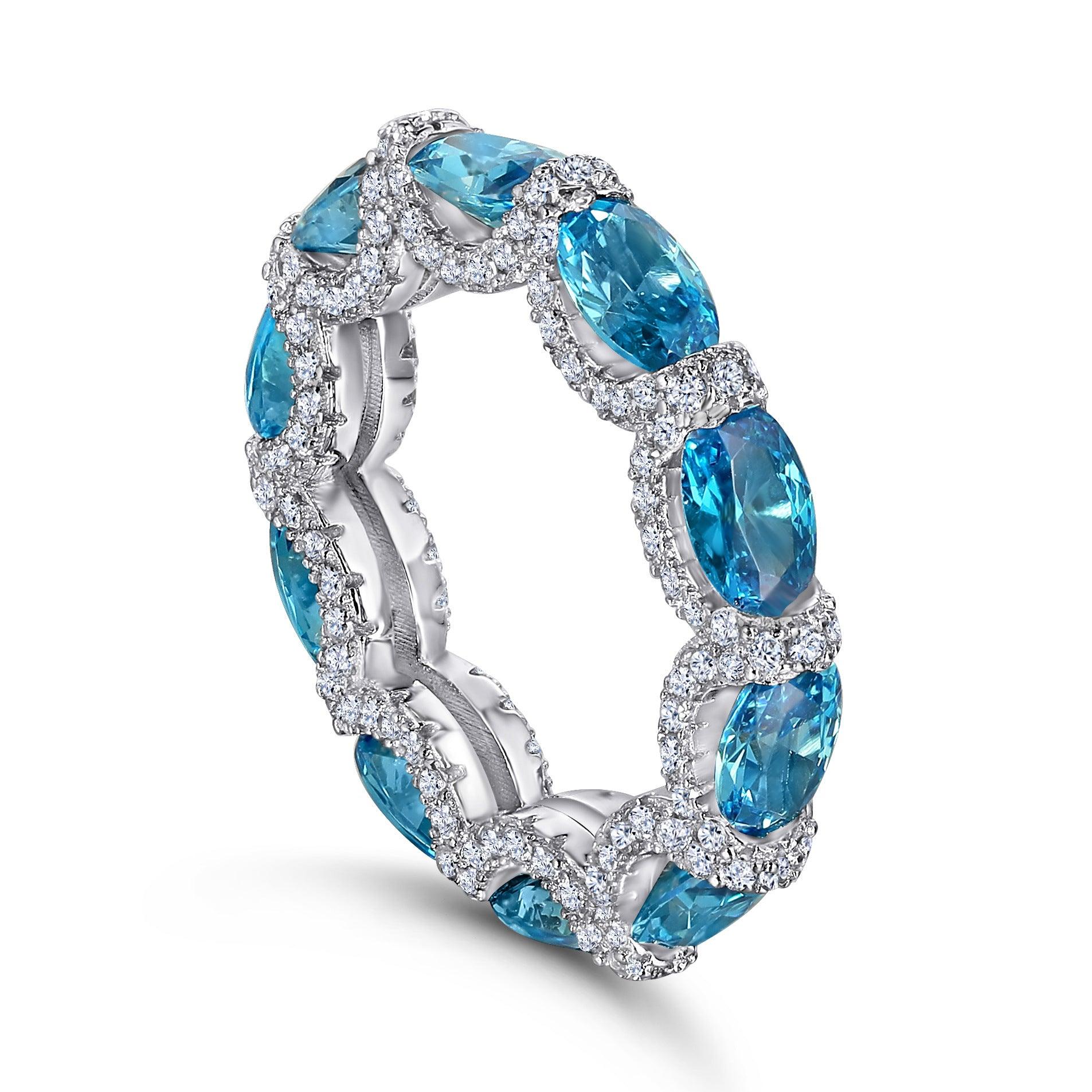 Sea blue high carbon Zircon handmade S925 silver ring-BlingRunway