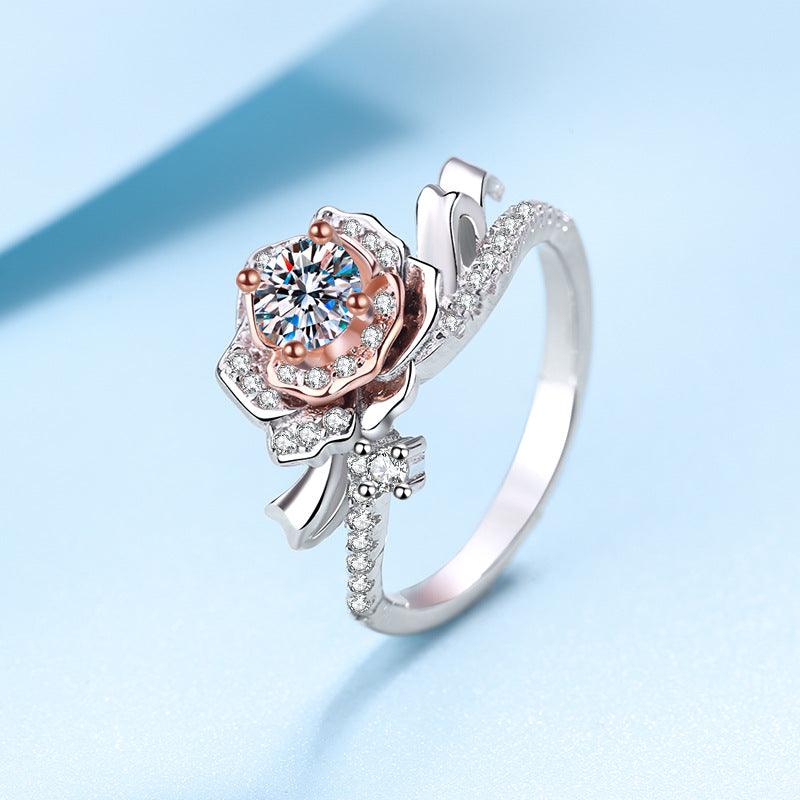 Tiktok Jewelry Rose Color Separation Craft Handmade Silver Ring-BlingRunway