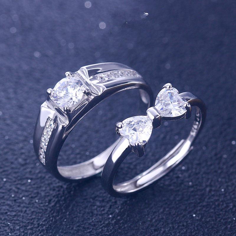 Bling Runway Zircon Bowknot s925 Sterling Silver Couple handmade silver Ring-BlingRunway