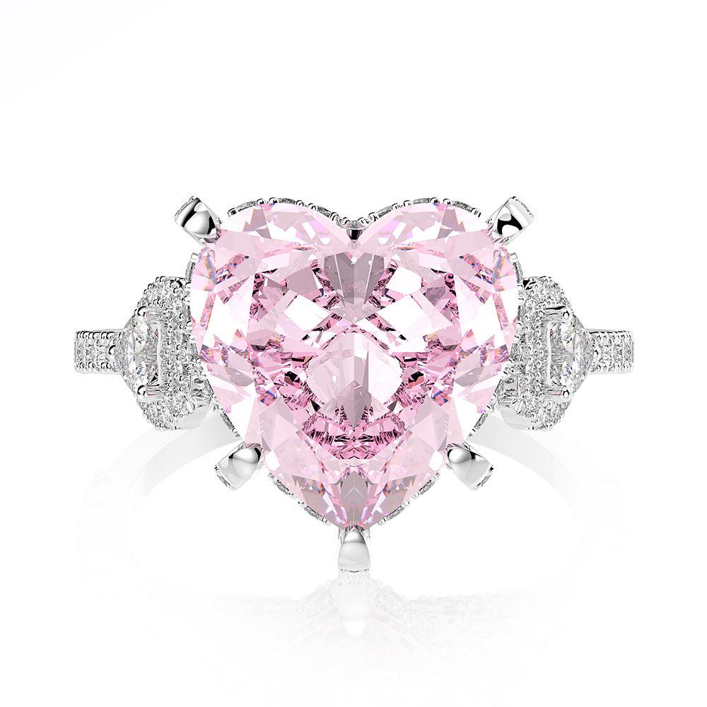 Pink Heart Zircon Handmade Silver Ring-BlingRunway