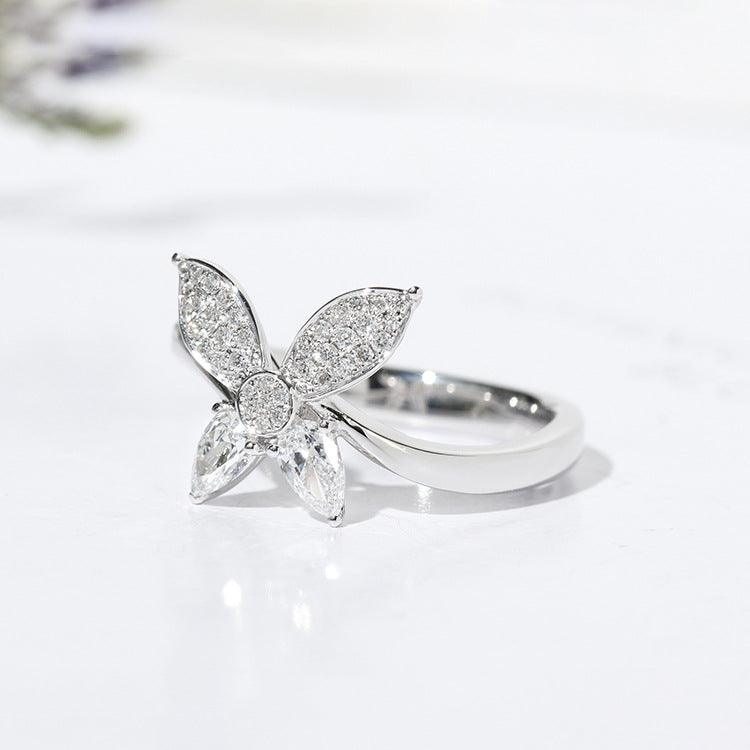 Butterfly Pear Shaped Zircon Handmade S925 Silver Ring-BlingRunway