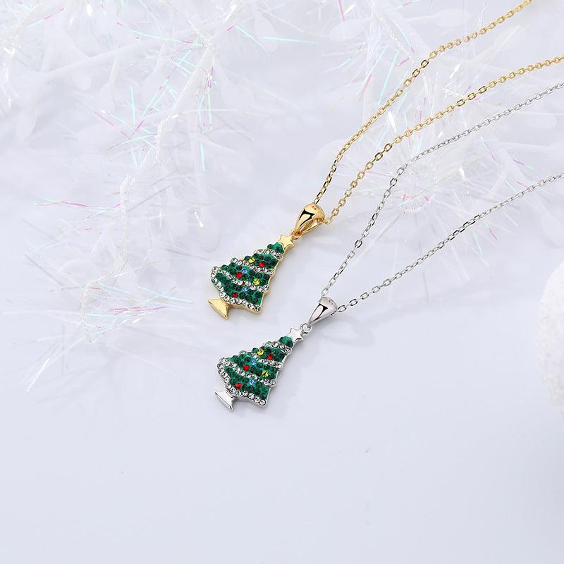 Colorful Zircon Christmas Tree S925 Sterling Silver Necklace-BlingRunway